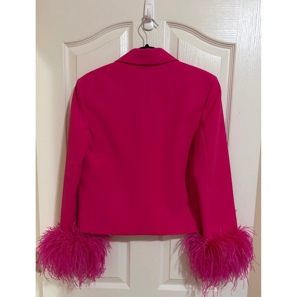 Zara Feather Cuff Blazer Fuschia Avant Garde Women's Oversized XS Barbie NWOT - Picture 8 of 8